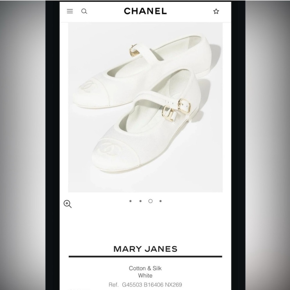 CHANEL White Lambskin & Metal Mary Janes